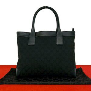 GUCCI GG canvas leather handbag tote Boston black